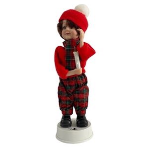 Vintage Animated Christmas Caroler Boy Lights Sound Motion 17.5” Tall Red Hat